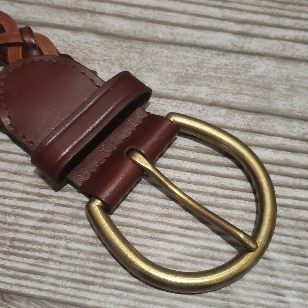 Lands end brown breided bondad leather woman belt L